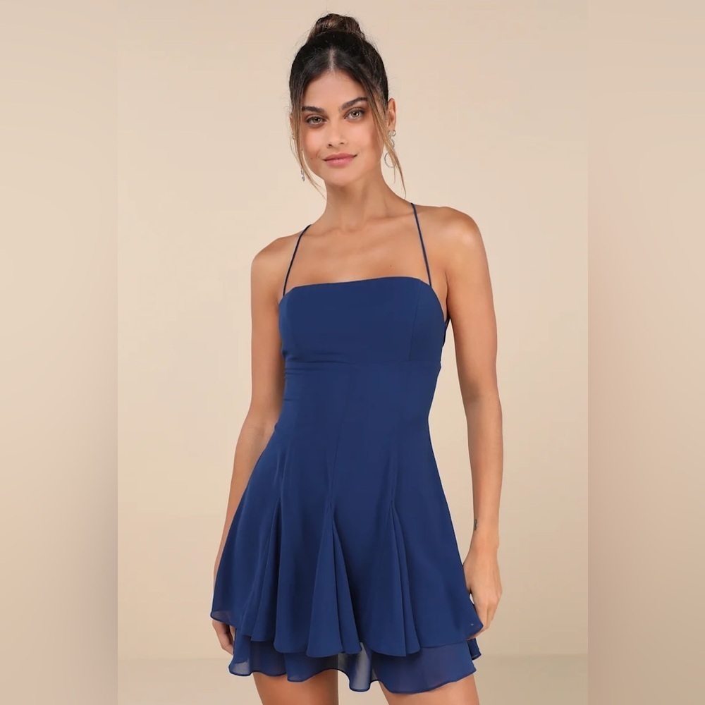 Lulus Perfected Sweetness Dark Blue Pleated Tiered Mini Dress